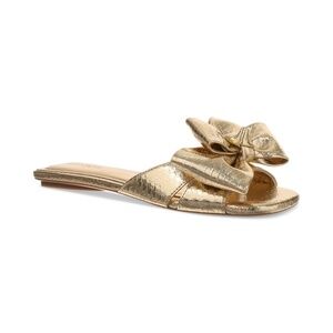 On 34th Jazminn Womens Faux Leather Bow Slide Sandals, 5 US, Gold